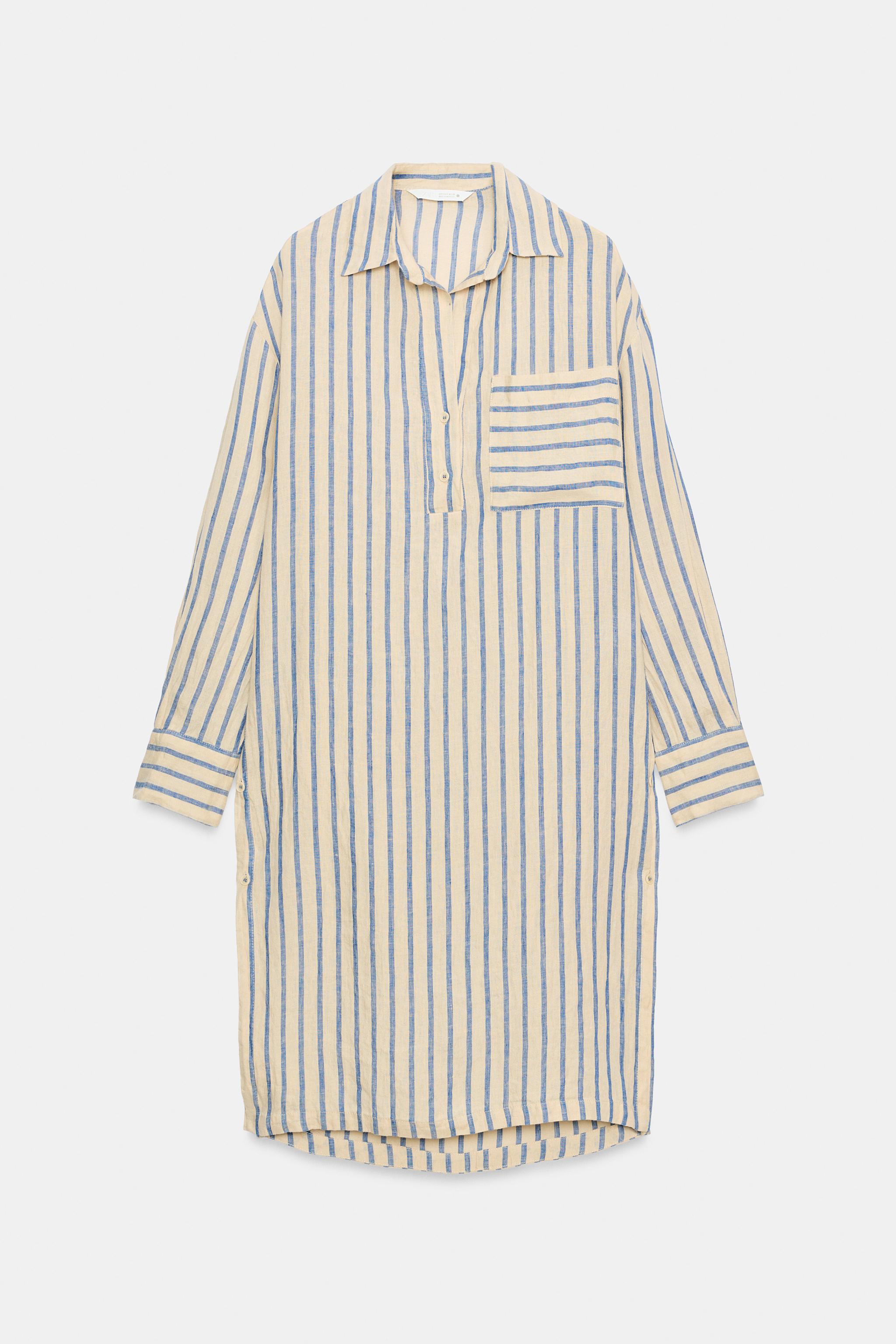ZW COLLECTION 100% LINEN STRIPED SHIRT DRESS